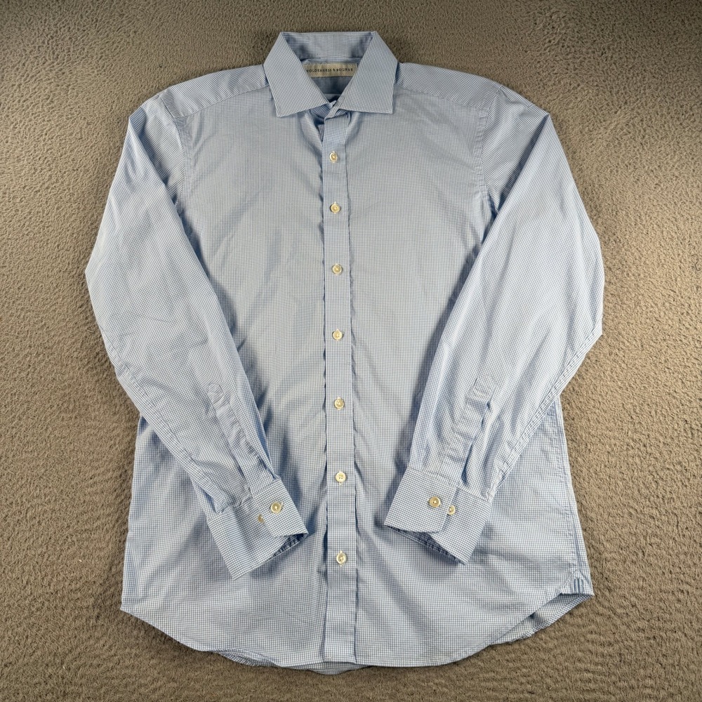 Holderness & Bourne McDermott Shirt Men Medium Blue Gingham Tailored Performance
